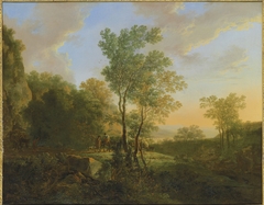 An Italianate wooded landscape with travellers by Jan Both