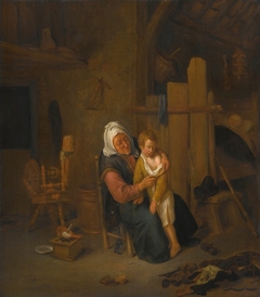 An Old Lady with a Young Boy, in an Interior by Jan Steen