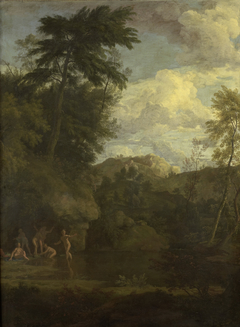 Arcadian landscape with bathing Diana by Johannes Glauber