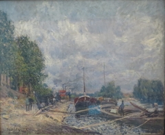 Barges at Billancourt by Alfred Sisley