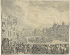 Beëdiging van het College van Gecommitteerden door de schutter-officieren op de Neude te Utrecht, 1786 by Cornelis van Cuylenburgh II