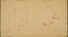 Branch of red maple leaves with poem by Ōtagaki Rengetsu