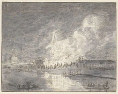 Brand in een molen aan de Muiderdijk, ca. 1710 by Hendrik Spilman