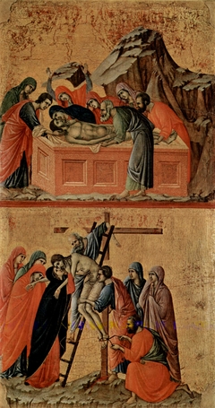 Burial of Christ (top); Descent from the Cross (bottom) by Duccio di Buoninsegna