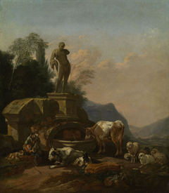 Cattle by a Fountain by Johann Heinrich Roos