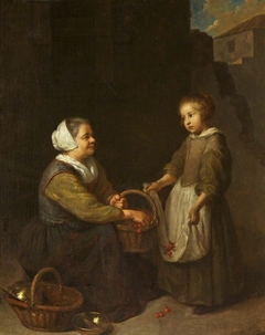 Cherrywoman with a Child by Caspar Netscher