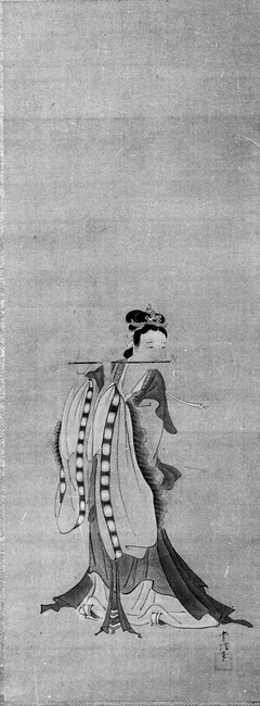 Chinese Lady Playing a Flute by Kanō Tsunenobu