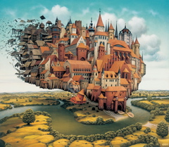 City is Landing  by Jacek Yerka