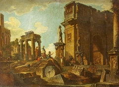 Classical Ruins with the Arch of Constantine by Giovanni Paolo Panini