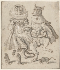 Dansende kat en hond by Adriaen Pietersz. van de Venne