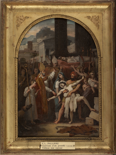 Esquisse pour l'église Saint-Gervais : Guérison d'un possédé lors de la translation des corps de saint Gervais et de saint Protais by Louis-Vincent-Léon Pallière