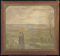 Esquisse pour la salle des mariages de la mairie de Romainville : Paysage avec un couple marchant by Jean-Joseph Enders