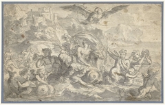 Europa en de stier omgeven door zeegoden by Charles Le Brun