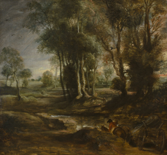 Evening landscape with timber wagon by Peter Paul Rubens