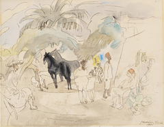 Figures and Two Horses in Landscape by Jules Pascin