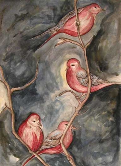 Four pink birds by Janet Jaffke