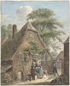 Gezin voor een boerenwoning by Johannes Christiaan Janson