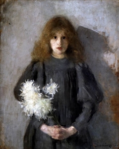 Girl with chrysanthemums by Olga Boznańska