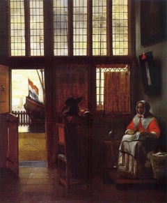 Interior looking out on water by Pieter de Hooch