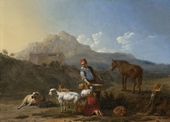 Italian Landscape with Girl Milking a Goat by Karel Dujardin