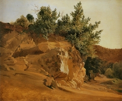 Italian Mountain Landscape with Overgrown Rock, probably near Olevano by Fritz Petzholdt