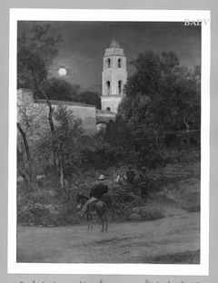 Italienische Landschaft bei Vollmond mit Staffage by Oswald Achenbach