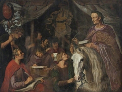 Julius Caesar on Horseback, writing and dictating simultaneously to his Scribes by Jacob de Gheyn II