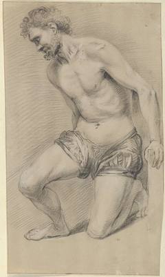 Knielende man met baard in lendendoek by Unknown Artist