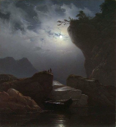 Kystlandskap i måneskinn by Knud Baade