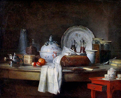 La table d'office, dit aussi Les débris d'un déjeuner by Jean-Baptiste-Siméon Chardin