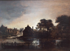 Landscape at dusk by Aert van der Neer