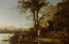 Landscape with a Horseman, Figures, and Cattle by Aelbert Cuyp