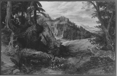 Landschaft mit kämpfenden Tieren by Flämisch um 1620