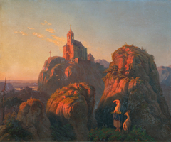 Landschaft mit Kirche am Abend by Emil Ludwig Löhr