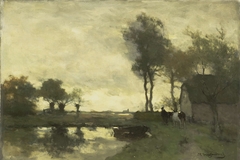 Landschap met boerderij bij een plas by Johan Hendrik Weissenbruch