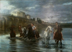 Le bain de chevaux sous le pont de Poissy by Lucien Alphonse Gros