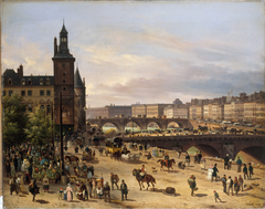 Le marché aux fleurs, la Tour de l'Horloge, le Pont au Change et le Pont-Neuf by Giuseppe Canella