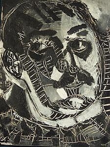 Modernist Bust Portrait of a Man with Moustache by Zero Mostel