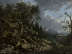 Mountain landscape with a shepherd and a shepherdess by Jacob de Heusch