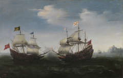 Naval Battle off a Rocky Coast by Hendrick Cornelisz Vroom