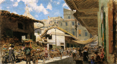 Old market in Florence [1881-1883] by Telemaco Signorini