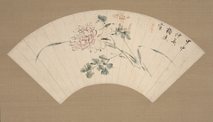 Peony on a fan by Yamamoto Baiitsu