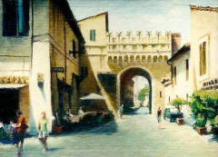 "Porta Settimiana" by Lydia Martin© oil on  gessoed handmade 100% rag paper (9"x12") by Lydia Martin