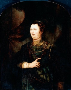 Portrait of a woman in military costume by Rembrandt