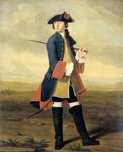 Portrait of Ludolf Backhuysen II, Painter, in the Uniform of the Dragoons by Tibout Regters