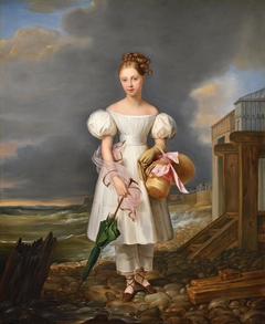 Portrait of the Young Princess Louise d'Artois, Daughter of the Duchess of Berry, future Duchess of Parma (1819-1864) on the Beach at Dieppe by Alexandre-Jean Dubois-Drahonet