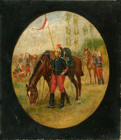 Portret J.L. van Sloterdijck met zijn paard tijdens de tiendaagse veldtocht in 1830 by Petrus Groenia