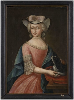 Portret van onbekende jonge vrouw staande bij een tafel by Fridericus Carolus de Hosson