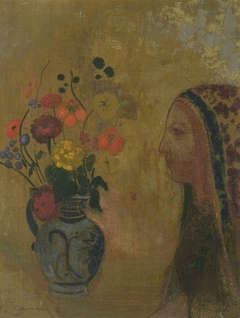 Profile of a Woman with a Vase of Flowers by Odilon Redon