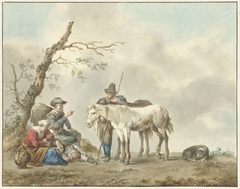 Rustende reizigers met twee paarden by Louis Moritz